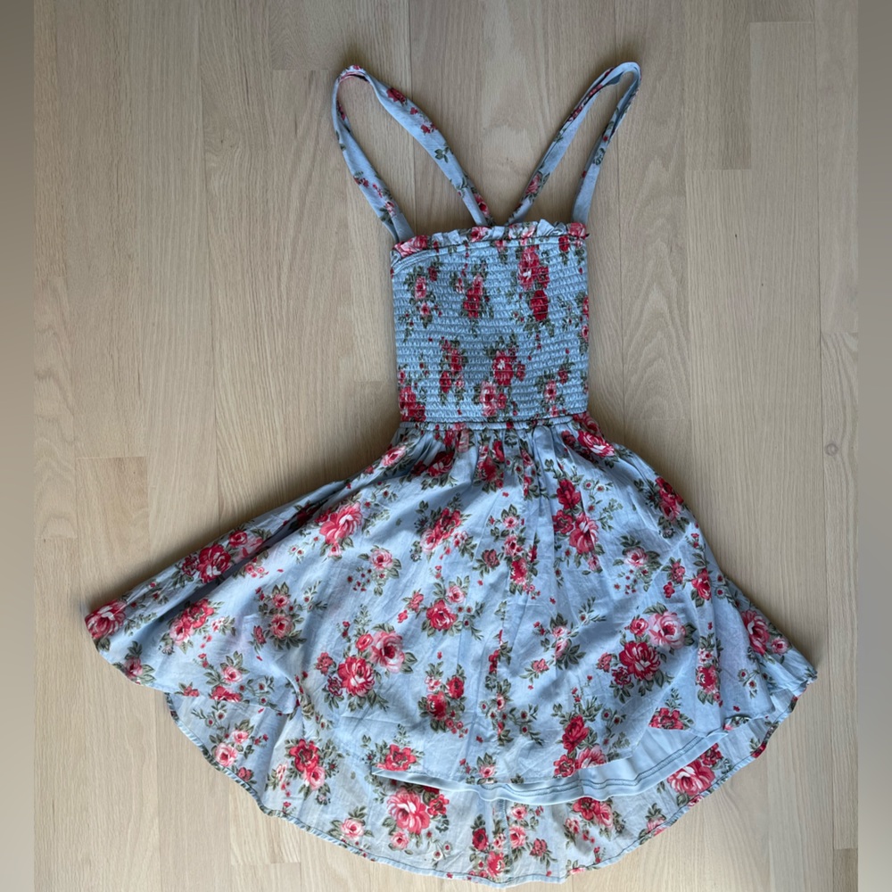 NSR blue with pink floral summer knee length dress size S Prairie Cottagecore - Picture 5 of 10